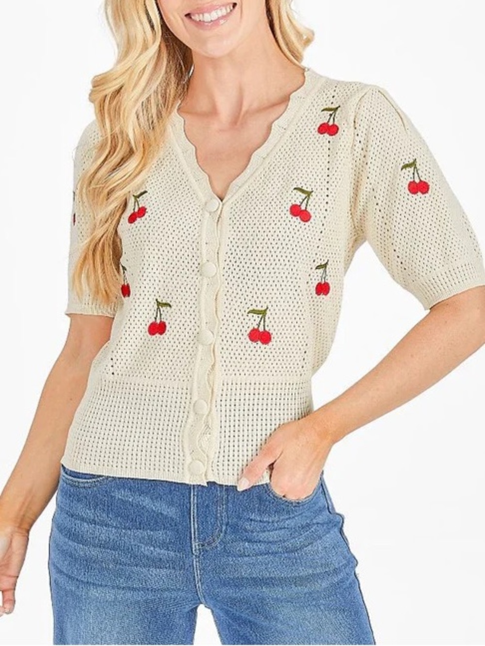 Simply Southern • Short Sleeve Crochet Cherry Cardigan - Picture 2 of 12
